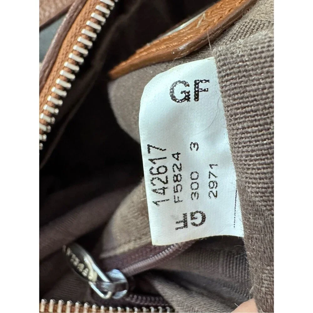 Furla Pebbled Leather Satchel Cognac Brown Black Colorblock Bowling Tote Bag Y2K
